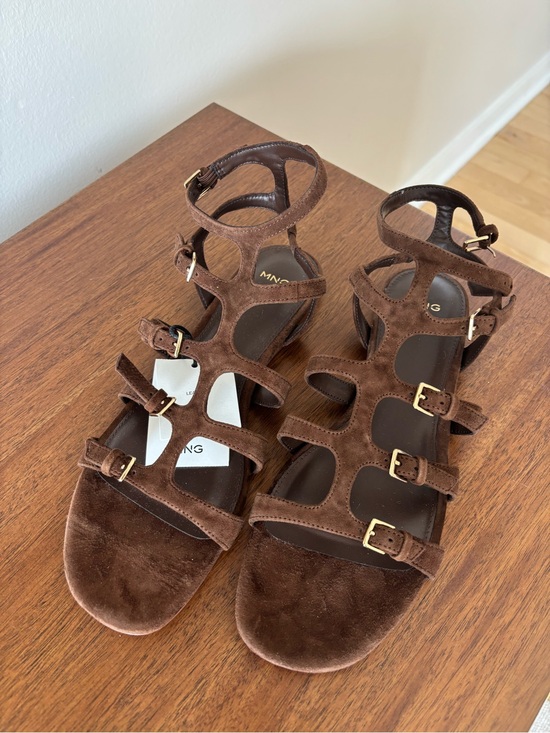 Mango Shoes - NWT MANGO Brown Suede Multi-Strap Buckle Sandals